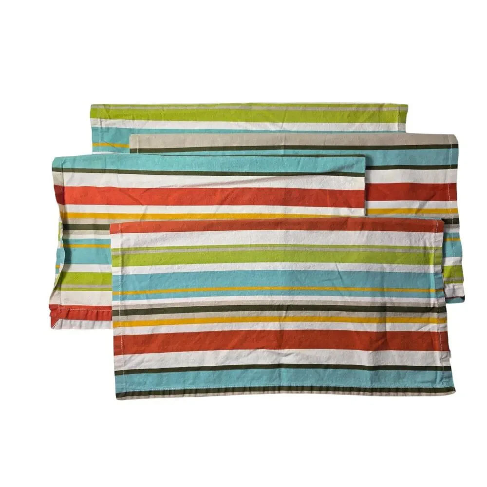 WORLD MARKET Cotton Multicolor Stripe Dinner Napkin Set of 4 *See photo